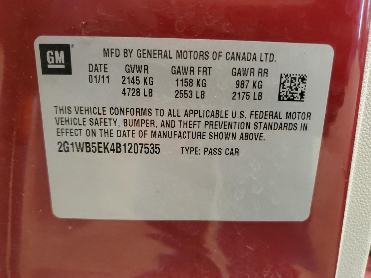 2011 Chevrolet Impala Lt VIN: 2G1WB5EK4B1207535 Lot: 58395485