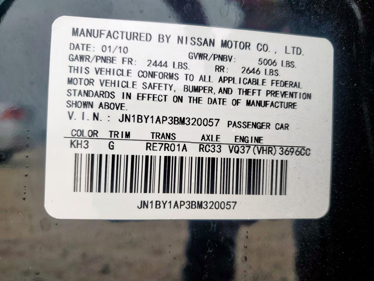 2011 Infiniti M37 VIN: JN1BY1AP3BM320057 Lot: 59211265