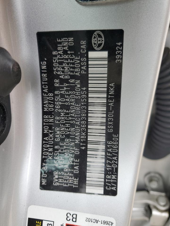 2008 Toyota Avalon Xl VIN: 4T1BK36B38U315954 Lot: 56835625