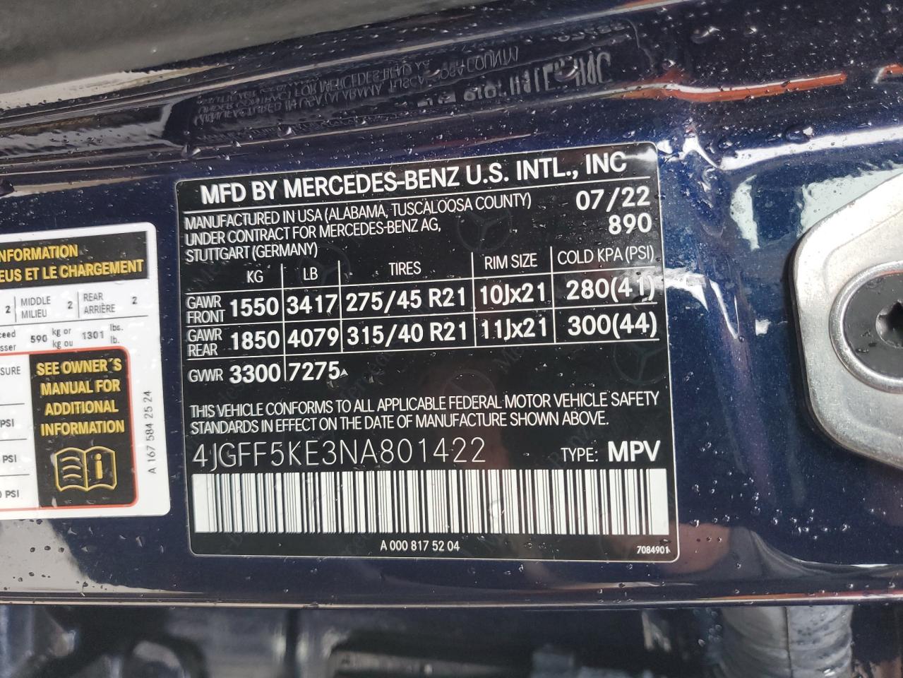 2022 Mercedes-Benz Gls 450 4Matic VIN: 4JGFF5KE3NA801422 Lot: 56719855