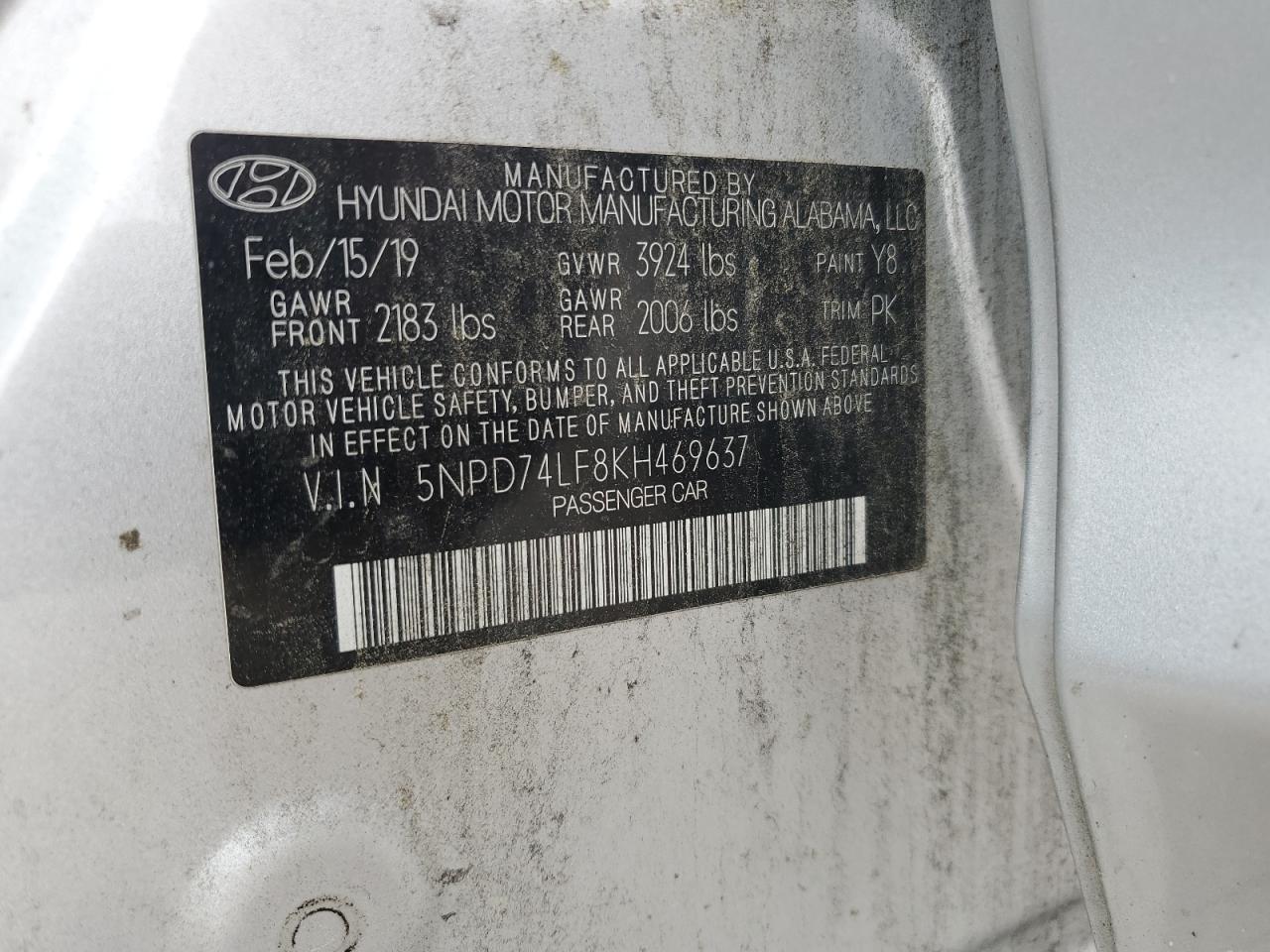 2019 Hyundai Elantra Se VIN: 5NPD74LF8KH469637 Lot: 56146025