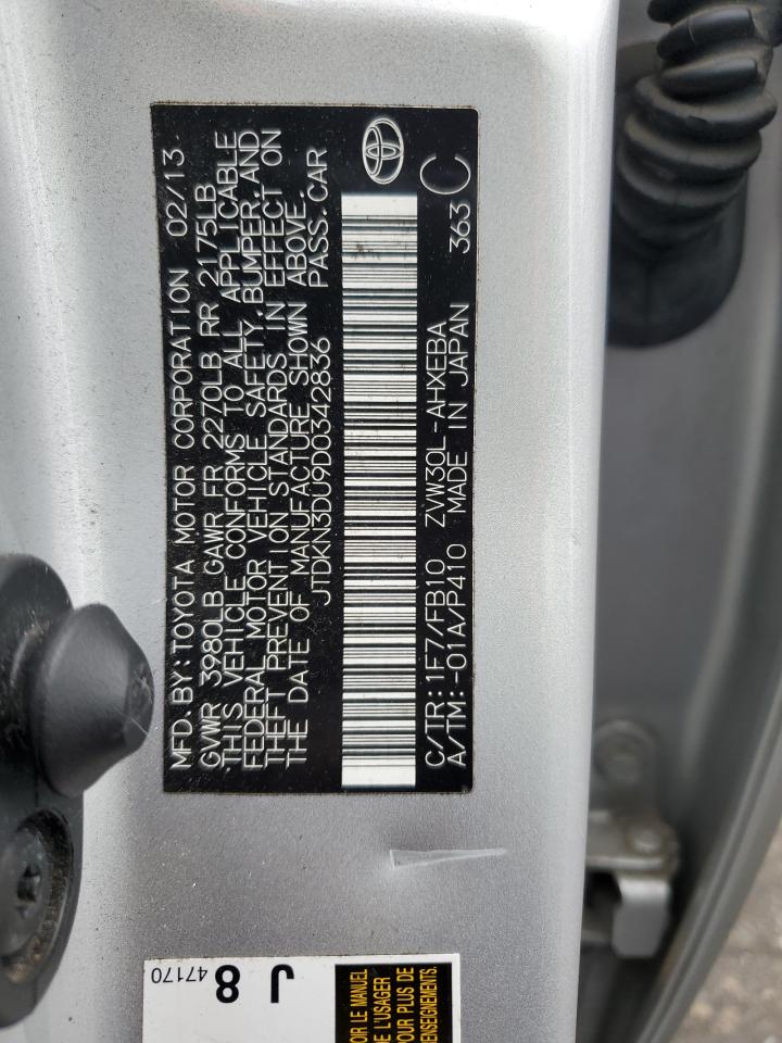 2013 Toyota Prius VIN: JTDKN3DU9D0342836 Lot: 57253585
