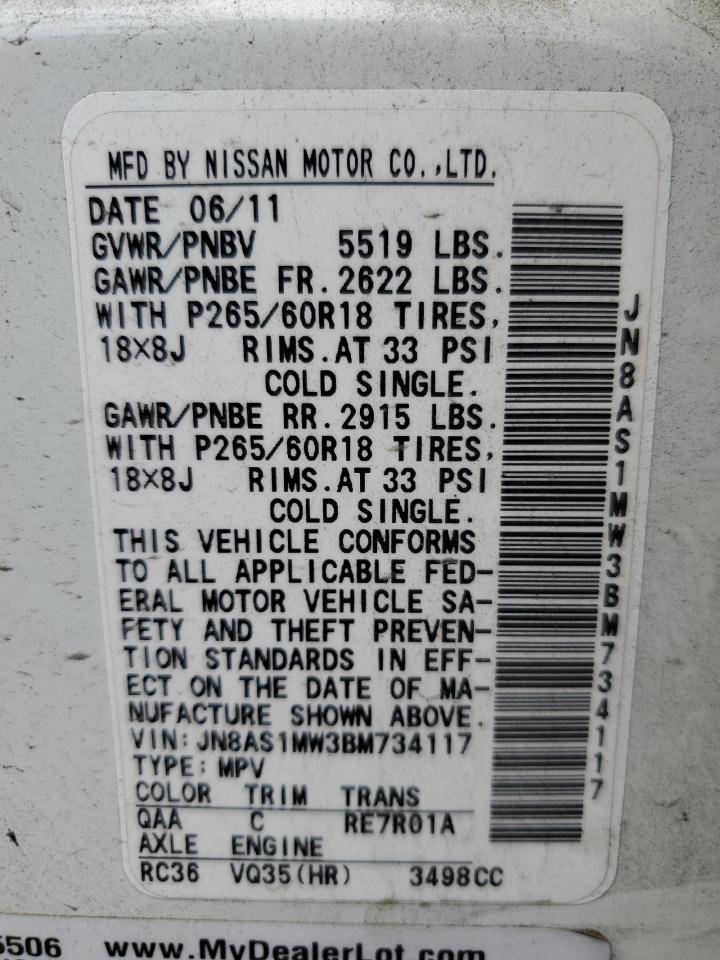 2011 Infiniti Fx35 VIN: JN8AS1MW3BM734117 Lot: 55298385