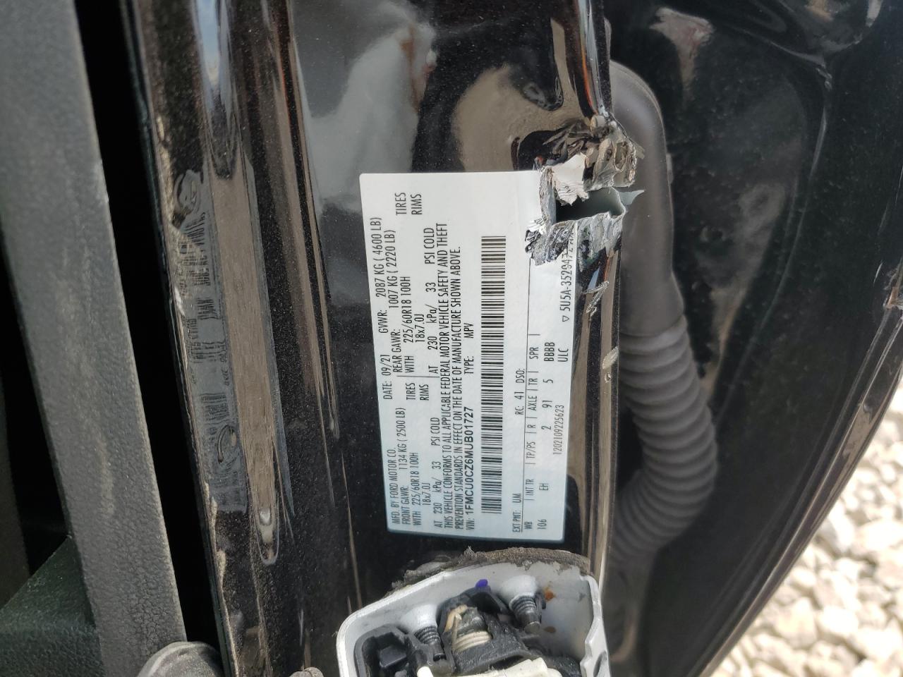 2021 Ford Escape Sel VIN: 1FMCU0CZ6MUB01727 Lot: 55249465