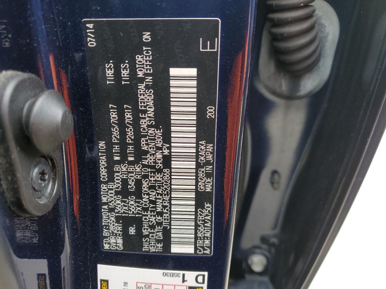 2014 Toyota 4Runner Sr5 VIN: JTEBU5JR4E5202868 Lot: 55209595