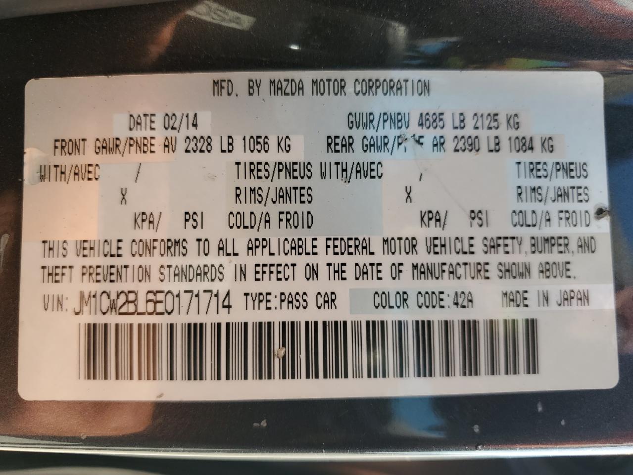 2014 Mazda 5 Sport VIN: JM1CW2BL6E0171714 Lot: 56665625