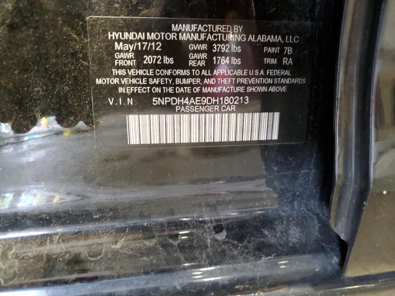 2013 Hyundai Elantra Gls VIN: 5NPDH4AE9DH180213 Lot: 56493405