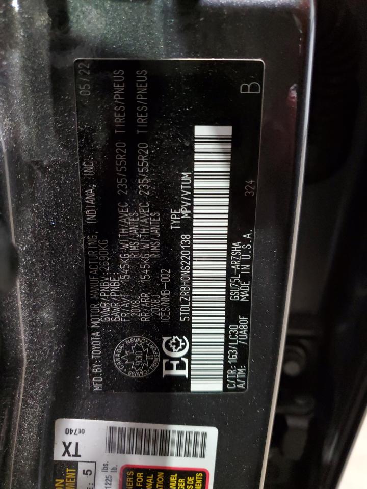 2022 Toyota Highlander Xse VIN: 5TDLZRBH0NS220138 Lot: 57114055
