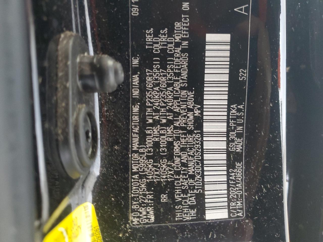 2013 Toyota Sienna VIN: 5TDZK3DC7DS293261 Lot: 58428935