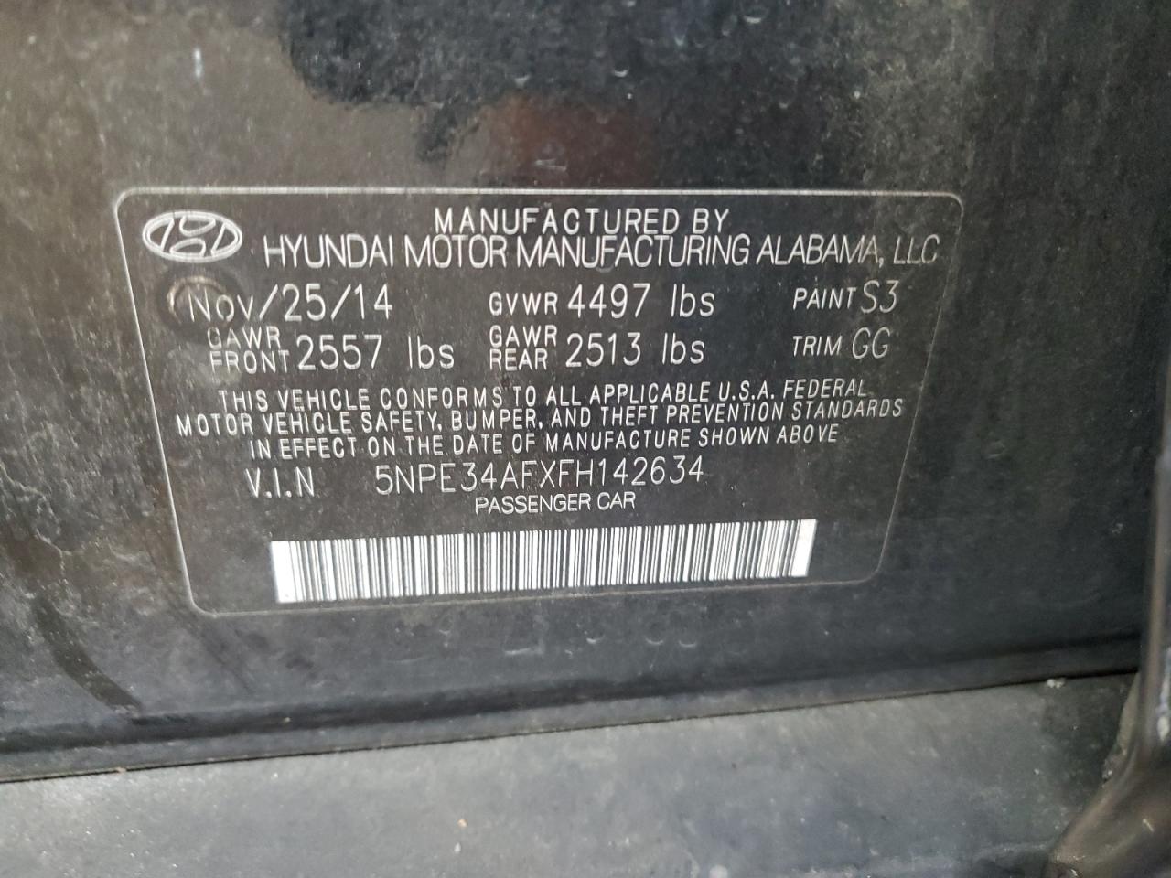2015 Hyundai Sonata Sport VIN: 5NPE34AFXFH142634 Lot: 57136445