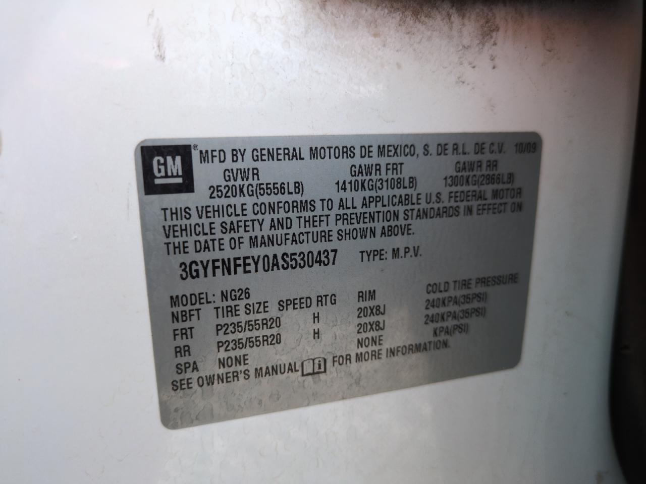 2010 Cadillac Srx Premium Collection VIN: 3GYFNFEY0AS530437 Lot: 56390565