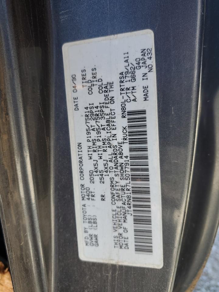 1990 Toyota Pickup 1/2 Ton Short Wheelbase VIN: JT4RN81R7L5077914 Lot: 58608365
