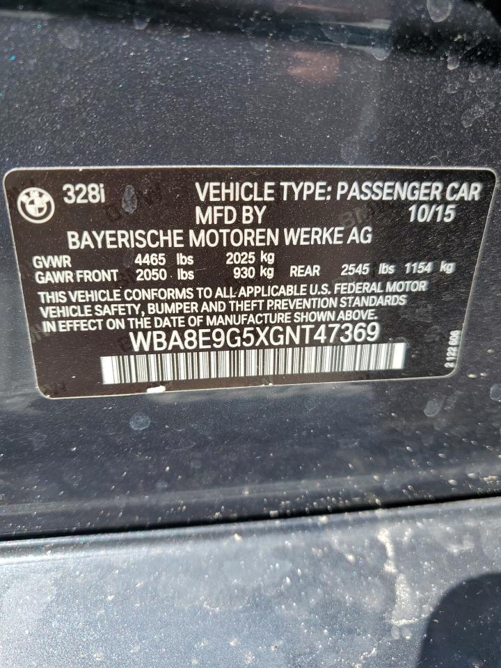 2016 BMW 328 I Sulev VIN: WBA8E9G5XGNT47369 Lot: 57217275