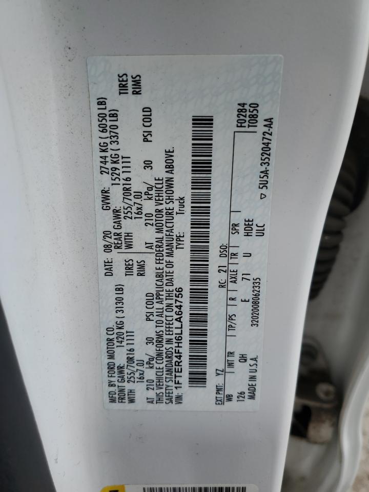 2020 Ford Ranger Xl VIN: 1FTER4FH6LLA64756 Lot: 55722235
