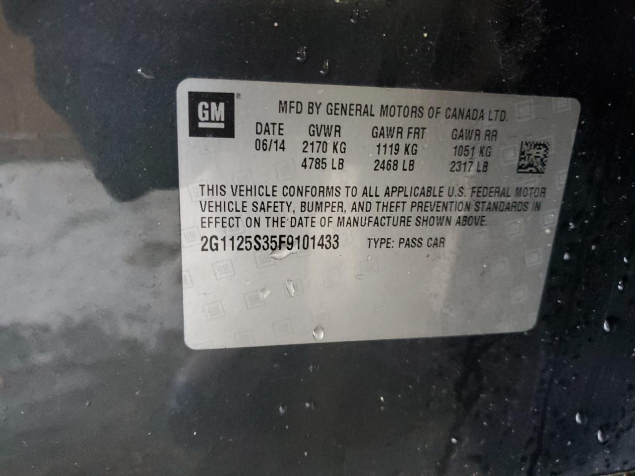 2015 Chevrolet Impala Lt VIN: 2G1125S35F9101433 Lot: 56333875