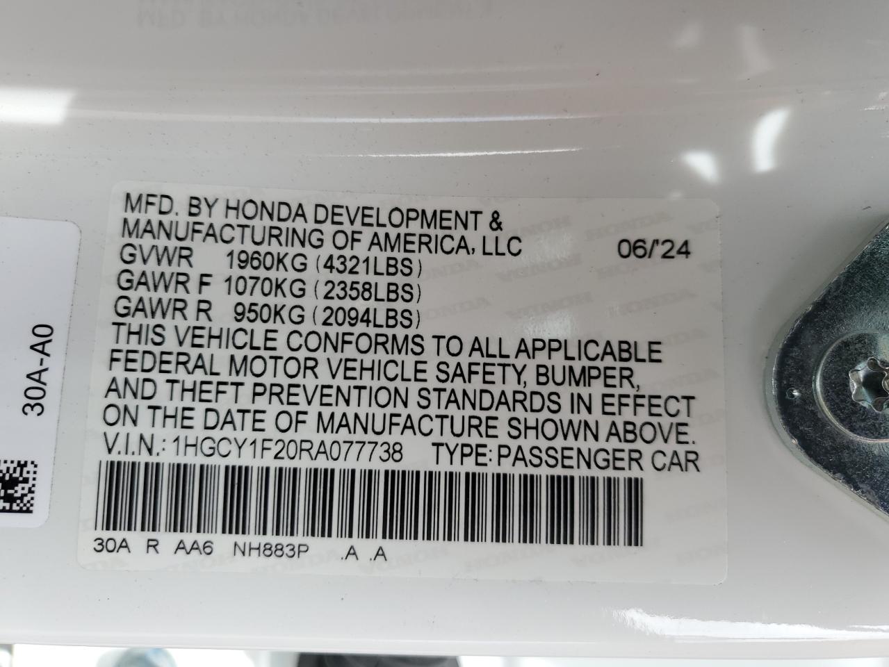 2024 Honda Accord Lx VIN: 1HGCY1F20RA077738 Lot: 56178065