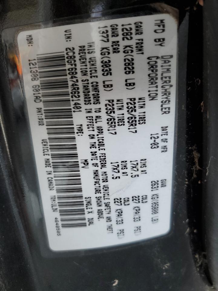 2004 Chrysler Pacifica VIN: 2C8GF68474R621401 Lot: 56626025