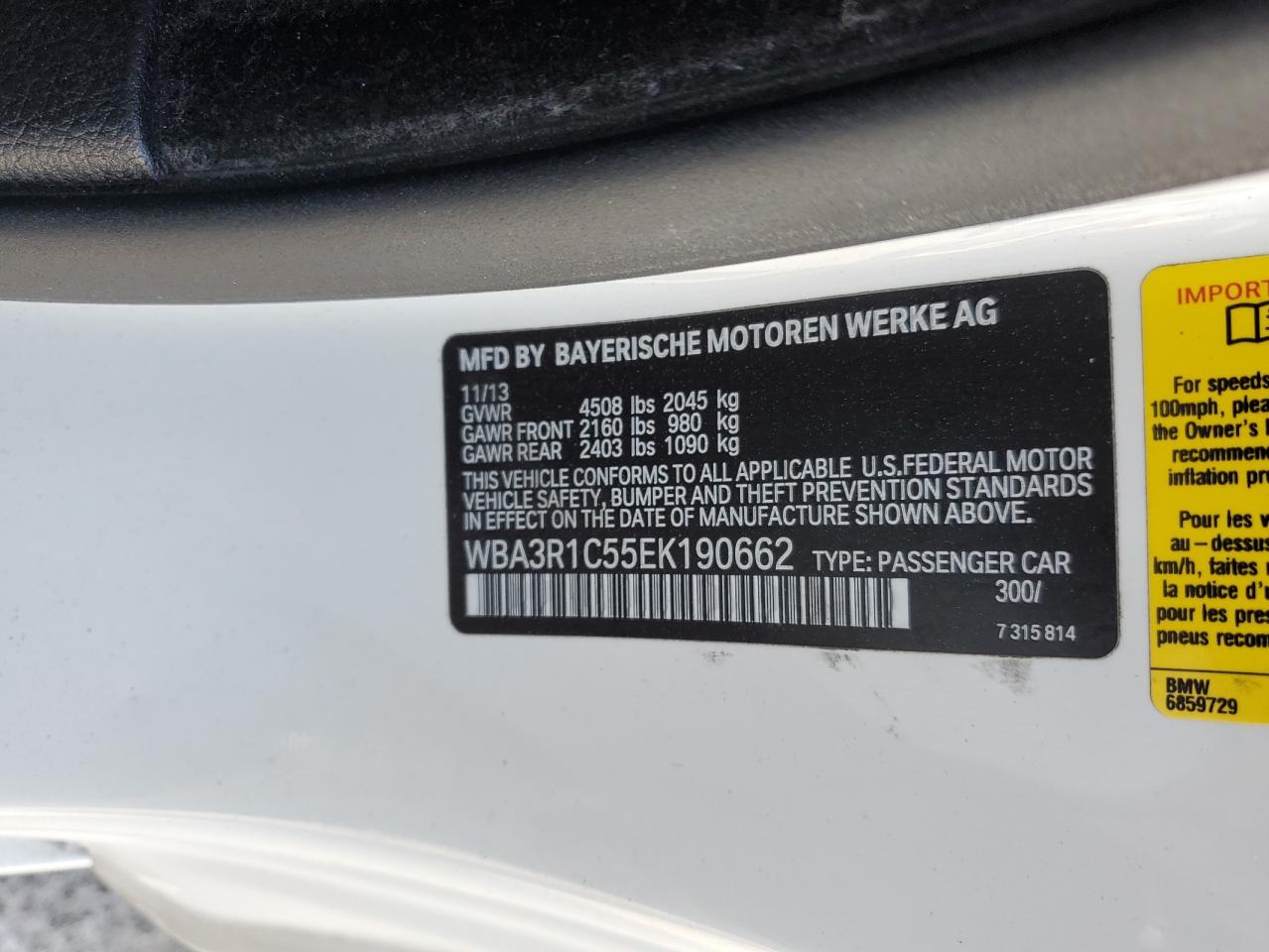 2014 BMW 435 I VIN: WBA3R1C55EK190662 Lot: 56992275