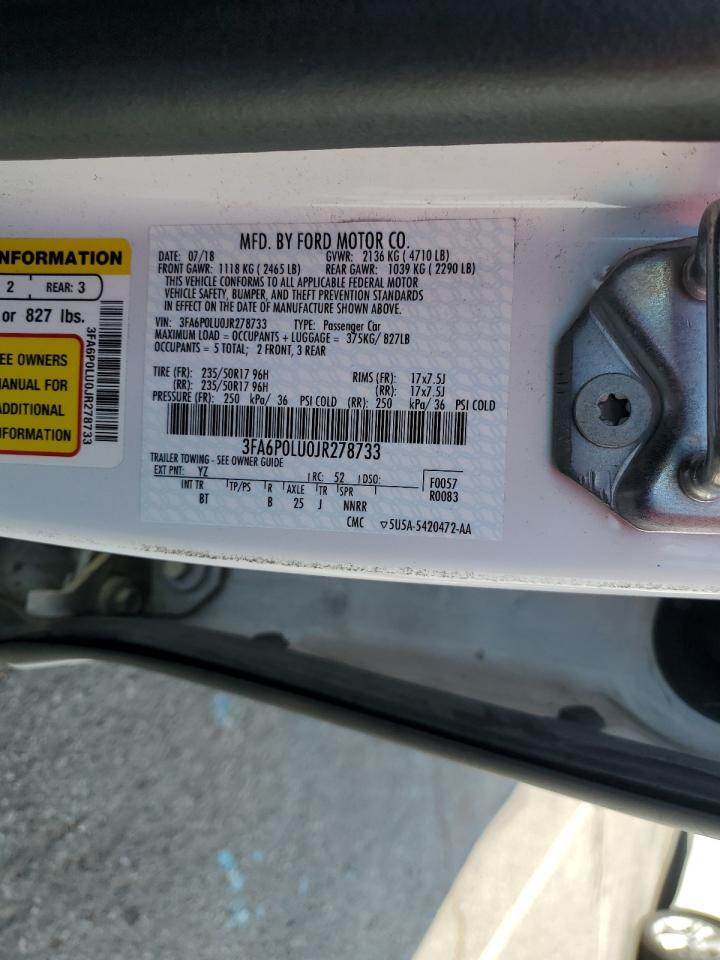 2018 Ford Fusion Se Hybrid VIN: 3FA6P0LU0JR278733 Lot: 54042535