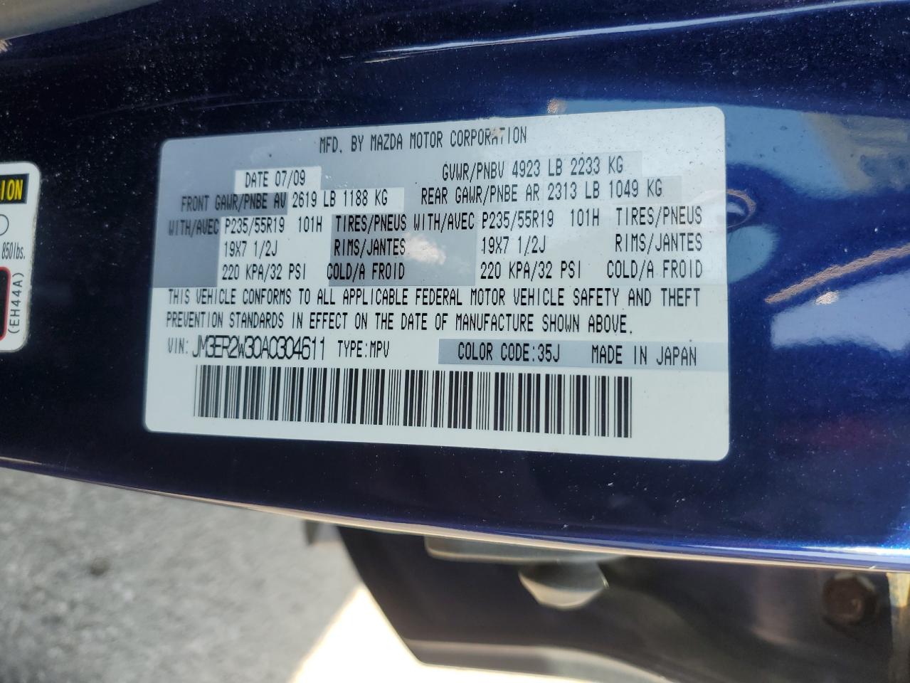 2010 Mazda Cx-7 VIN: JM3ER2W30A0304611 Lot: 57120765
