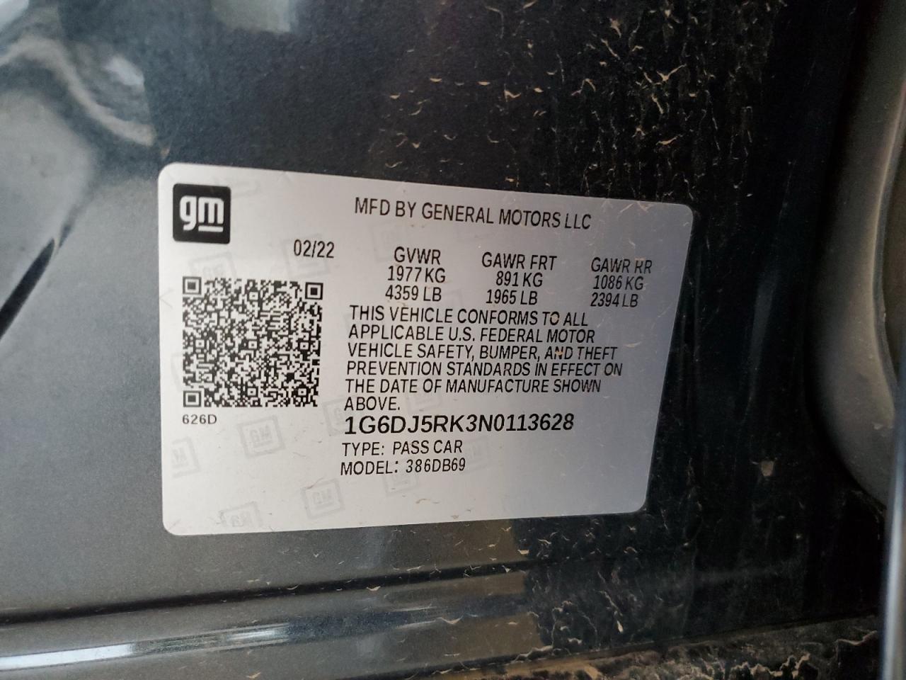 2022 Cadillac Ct4 Luxury VIN: 1G6DJ5RK3N0113628 Lot: 55824815