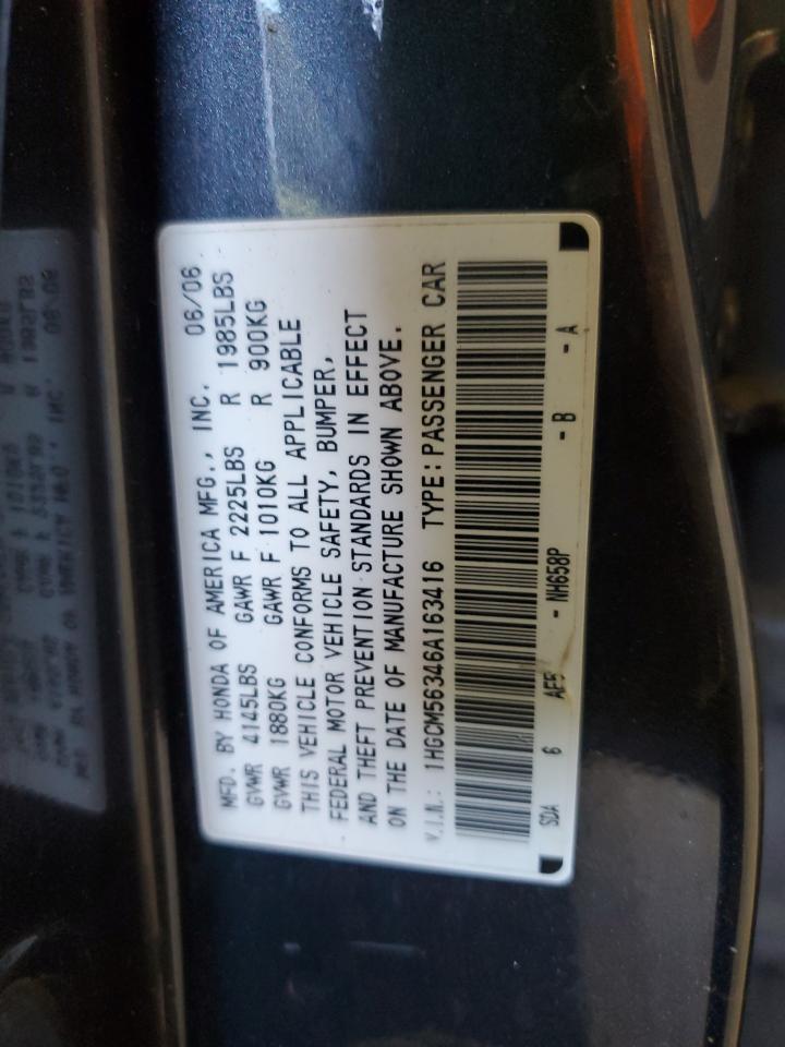 2006 Honda Accord Se VIN: 1HGCM56346A163416 Lot: 57372865
