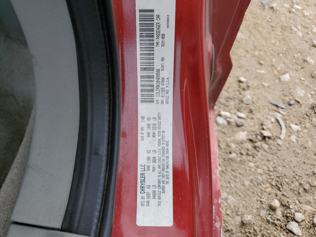 2008 Chrysler Sebring VIN: 1C3LC45K28N209586 Lot: 55139275