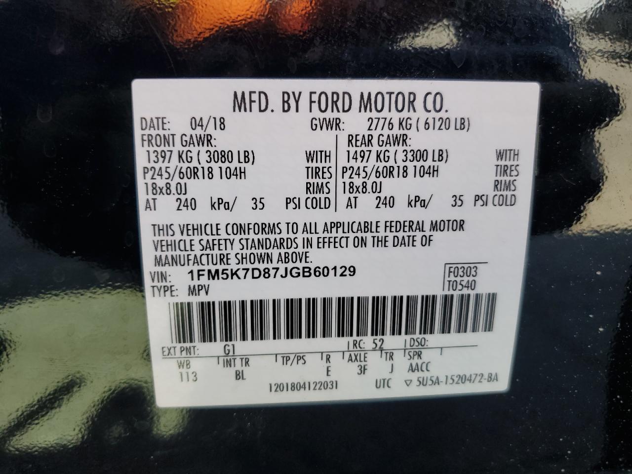 2018 Ford Explorer Xlt VIN: 1FM5K7D87JGB60129 Lot: 56747545