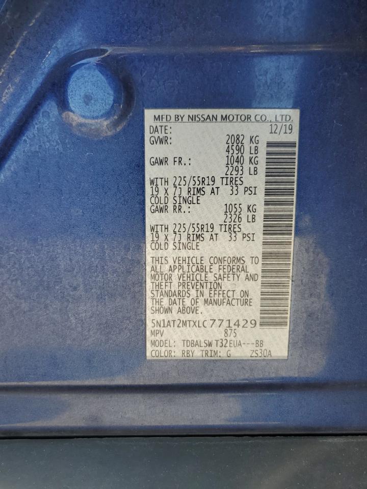 2020 Nissan Rogue S VIN: 5N1AT2MTXLC771429 Lot: 57453465