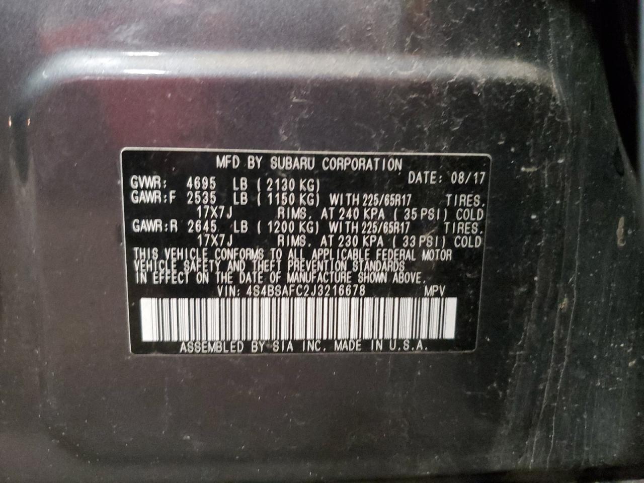 2018 Subaru Outback 2.5I Premium VIN: 4S4BSAFC2J3216678 Lot: 56814175