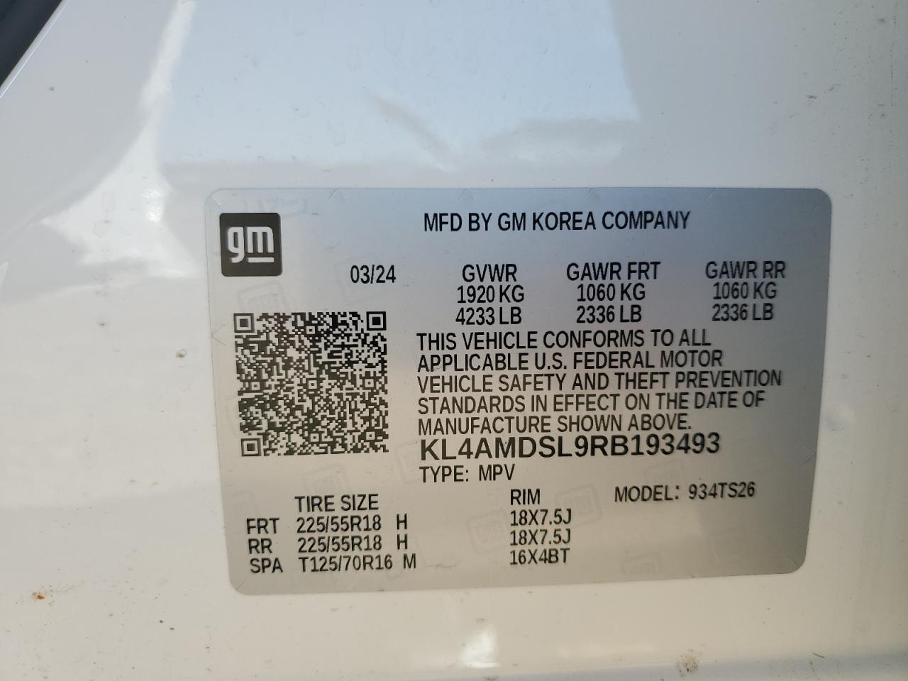2024 Buick Encore Gx Sport Touring VIN: KL4AMDSL9RB193493 Lot: 55594175
