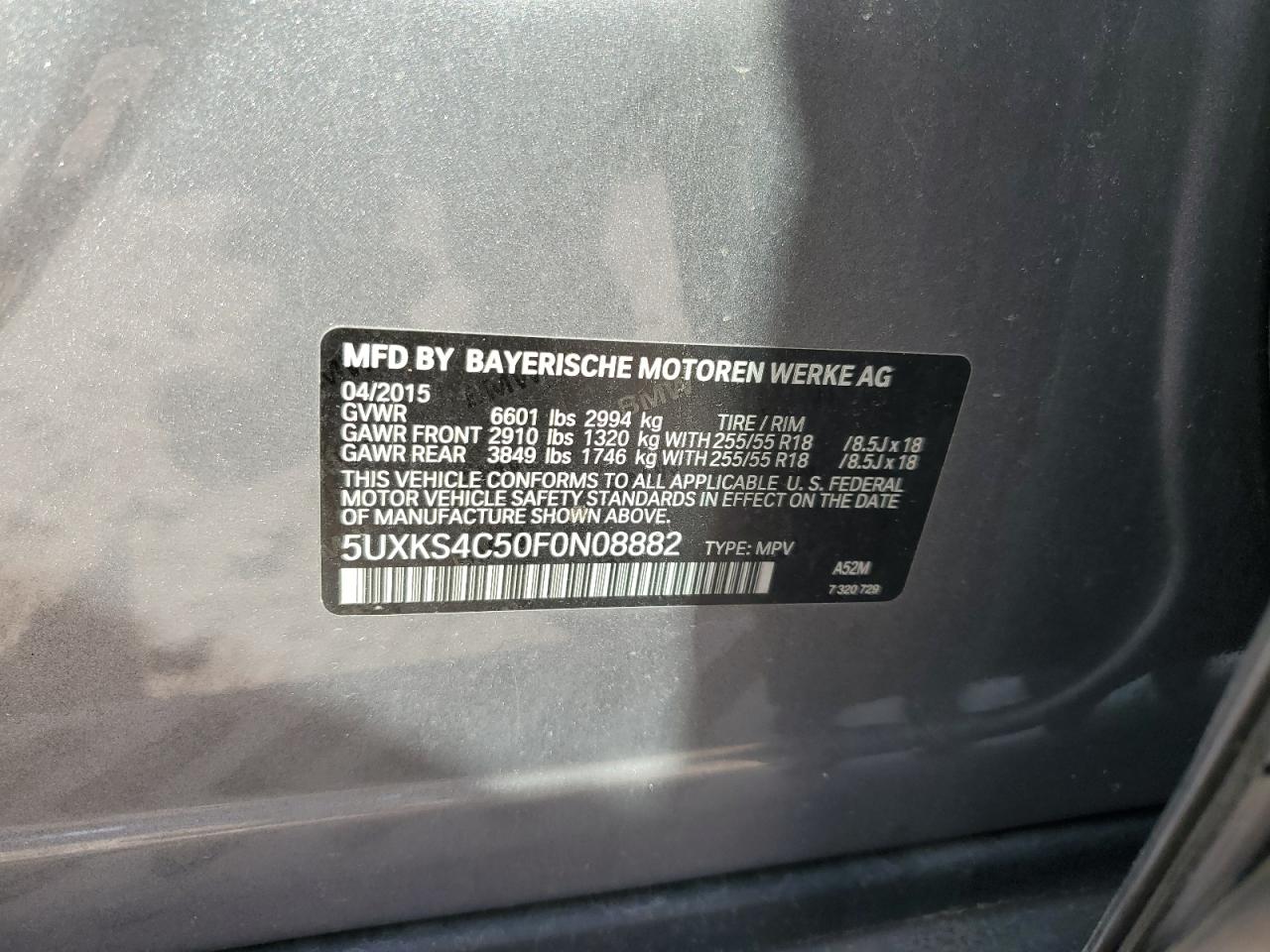 2015 BMW X5 xDrive35D VIN: 5UXKS4C50F0N08882 Lot: 56702365