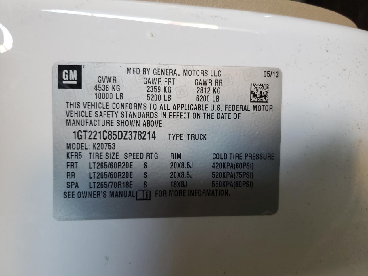 2013 GMC Sierra K2500 Slt VIN: 1GT224C85DZ378214 Lot: 55284055