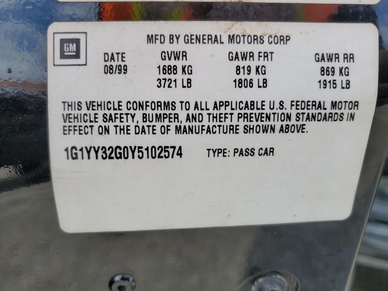 2000 Chevrolet Corvette VIN: 1G1YY32G0Y5102574 Lot: 55460095