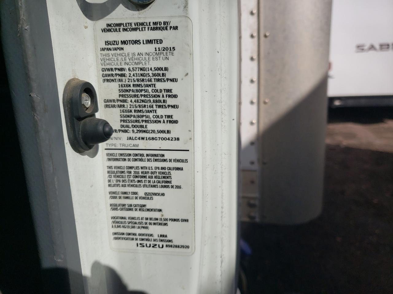 2016 Isuzu Npr Hd VIN: JALC4W168G7004238 Lot: 51675755