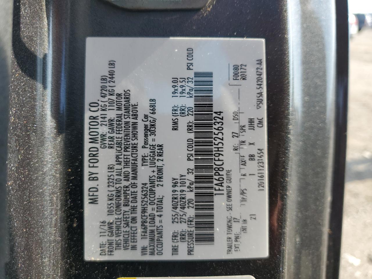 2017 Ford Mustang Gt VIN: 1FA6P8CF9H5256324 Lot: 57286705