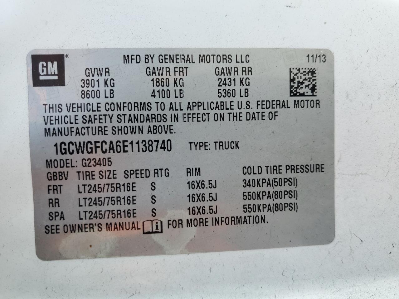 2014 Chevrolet Express G2500 VIN: 1GCWGFCA6E1138740 Lot: 57100705