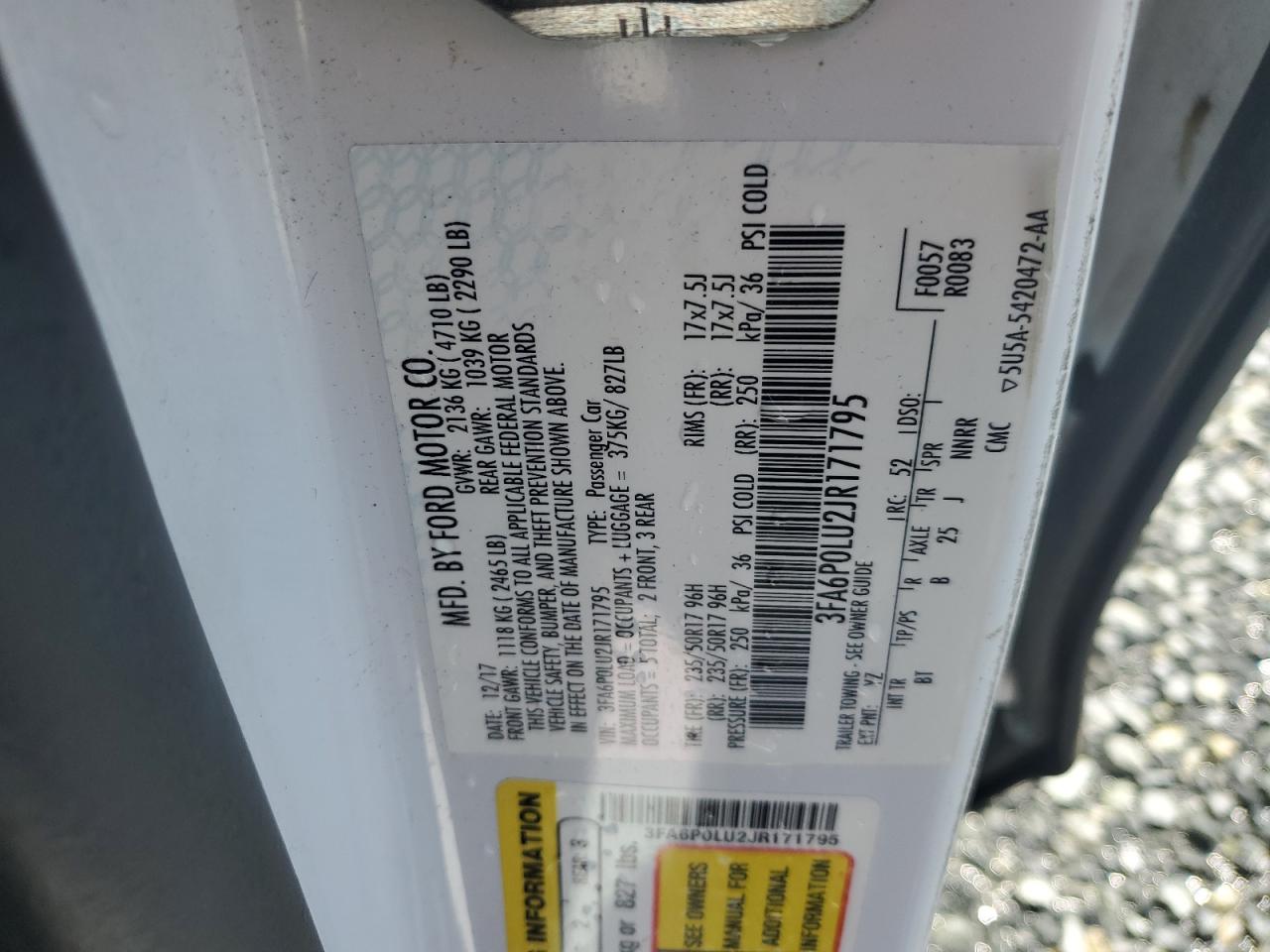 2018 Ford Fusion Se Hybrid VIN: 3FA6P0LU2JR171795 Lot: 54066115