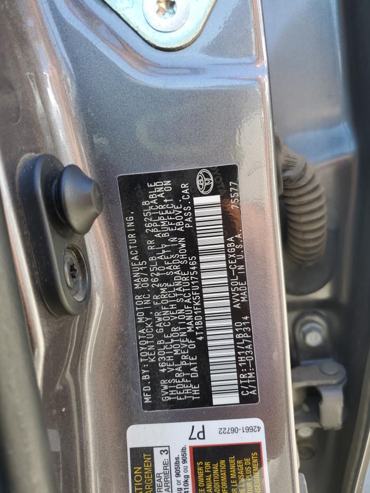 2015 Toyota Camry Hybrid VIN: 4T1BD1FK5FU175465 Lot: 56740005