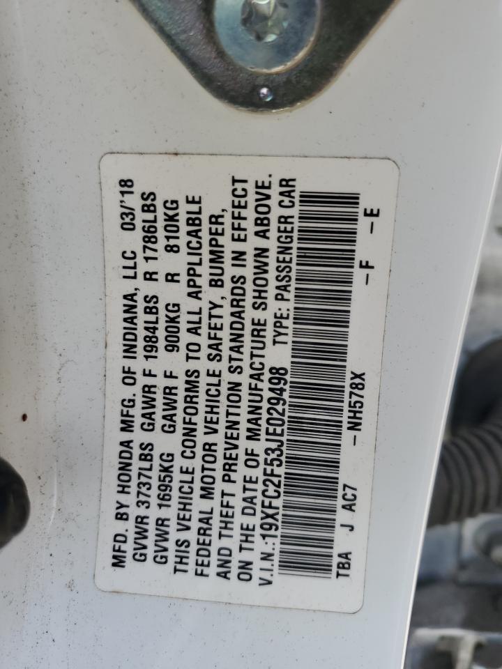 2018 Honda Civic Lx VIN: 19XFC2F53JE029498 Lot: 56931355