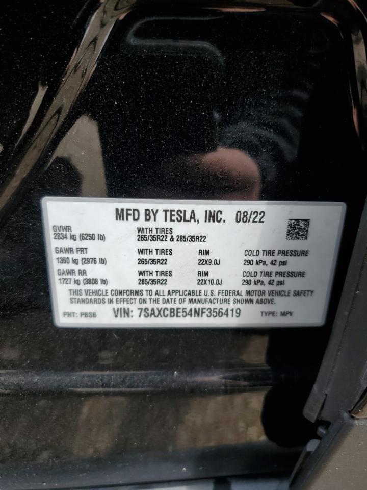 2022 Tesla Model X VIN: 7SAXCBE54NF356419 Lot: 58033365