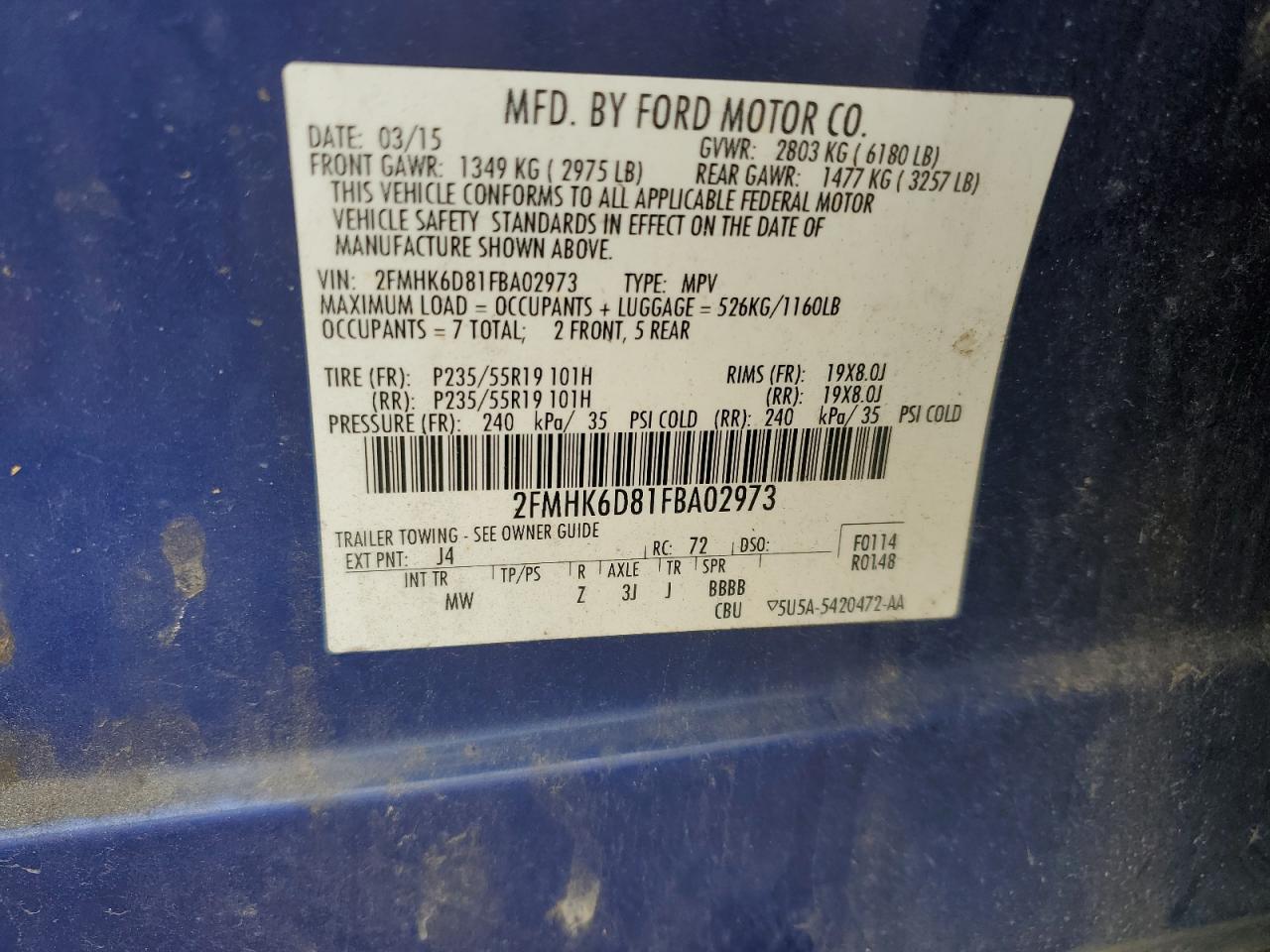 2015 Ford Flex Limited VIN: 2FMHK6D81FBA02973 Lot: 56587025