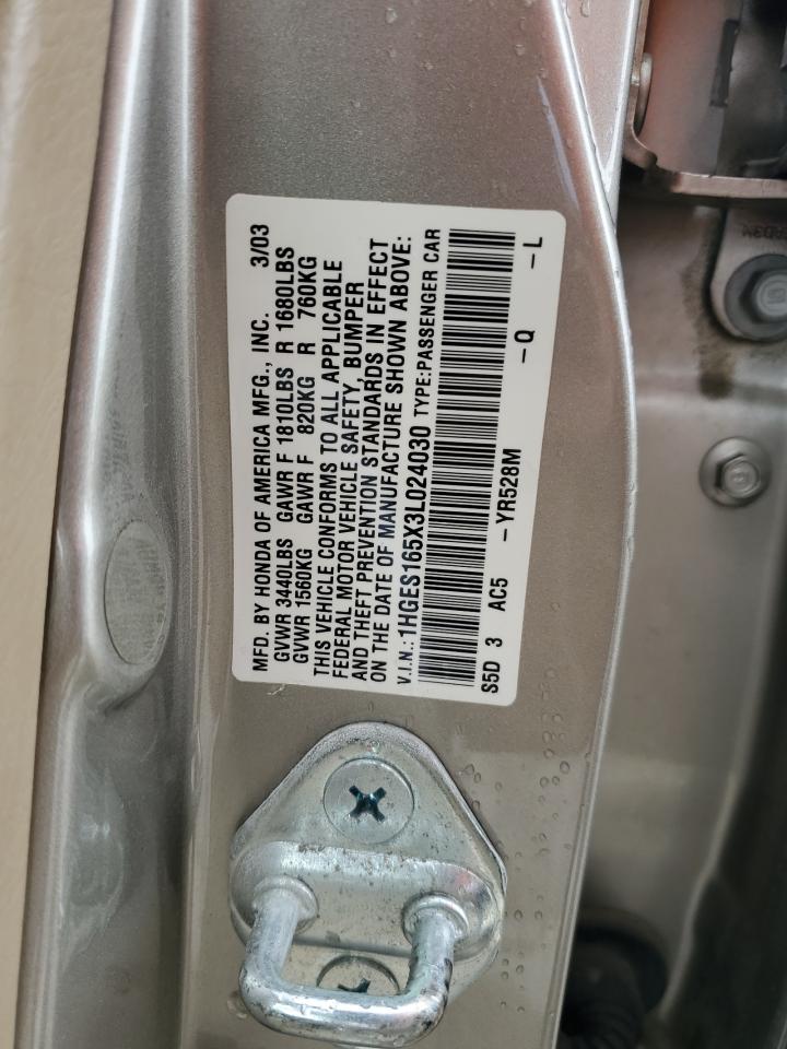 2003 Honda Civic Lx VIN: 1HGES165X3L024030 Lot: 56422125