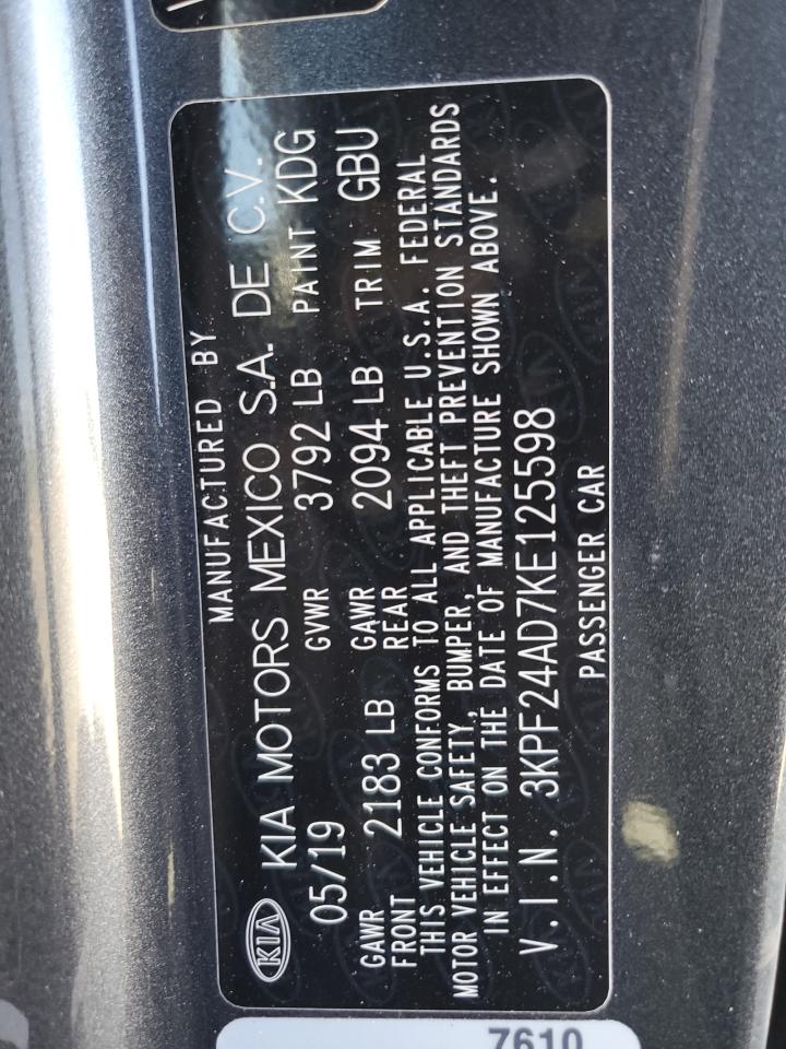 2019 Kia Forte Fe VIN: 3KPF24AD7KE125598 Lot: 56141545