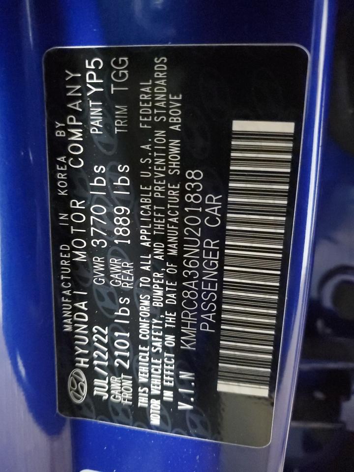 2022 Hyundai Venue Sel VIN: KMHRC8A36NU201838 Lot: 56290575