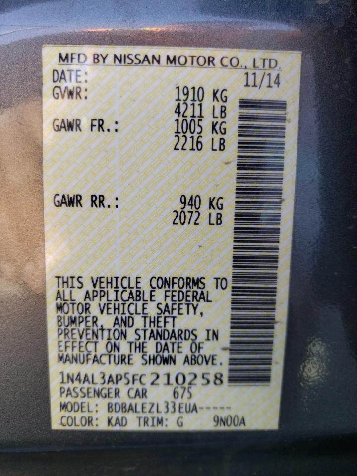 2015 Nissan Altima 2.5 VIN: 1N4AL3AP5FC210258 Lot: 57092635