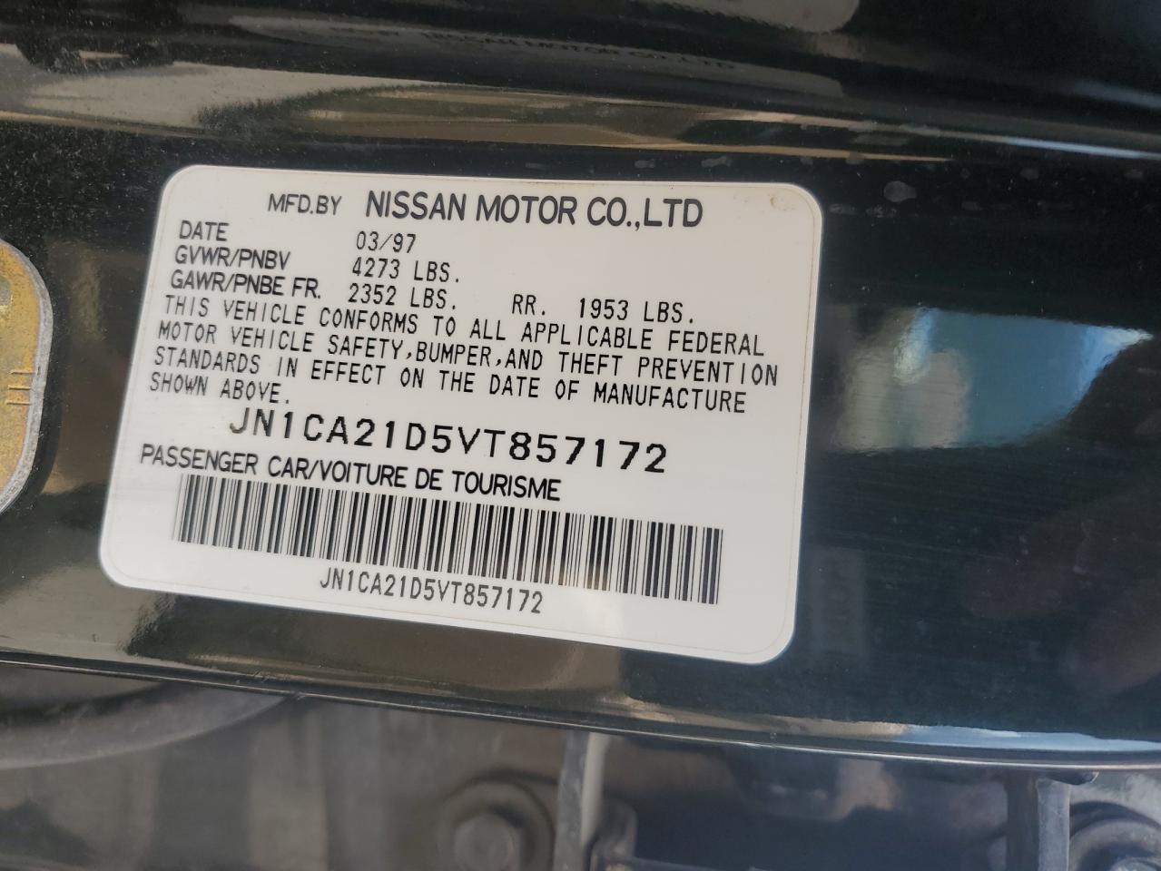 1997 Nissan Maxima Gle VIN: JN1CA21D5VT857172 Lot: 57890105