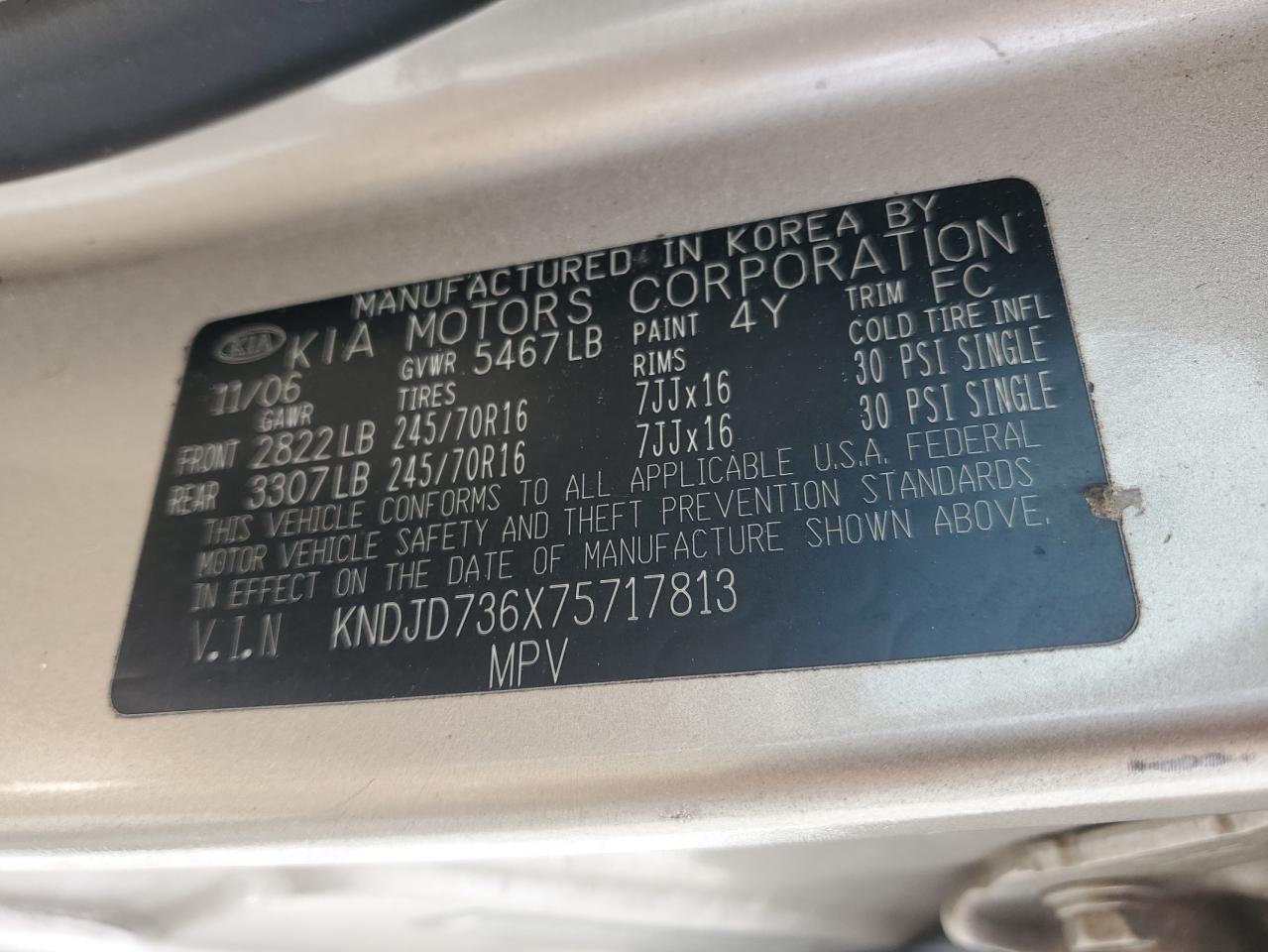 2007 Kia Sorento Ex VIN: KNDJD736X75717813 Lot: 56456025