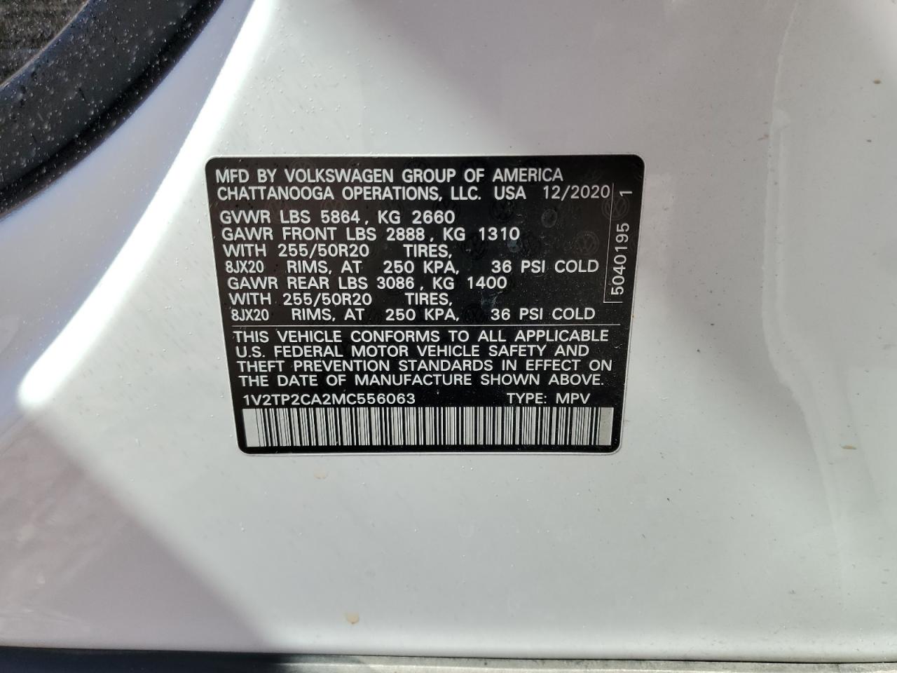 2021 Volkswagen Atlas Sel Premium VIN: 1V2TP2CA2MC556063 Lot: 56881935