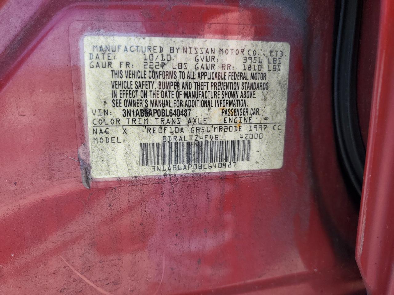 2011 Nissan Sentra 2.0 VIN: 3N1AB6AP0BL640487 Lot: 56244565